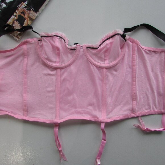 Dreamgirl Pink Mesh 3 Pc Corset Set - NEW - Picture 8 of 11